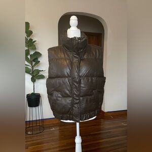 Abercrombie and Fitch vegan leather brown puffer vest